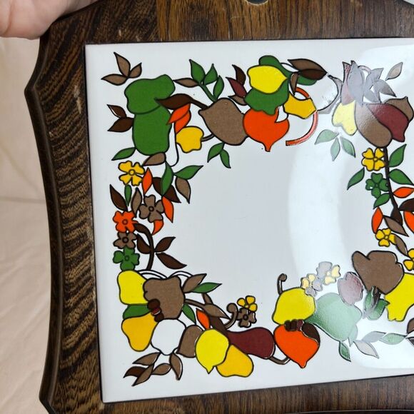 Wooden Trivet Hot Pad or Cheese Tray w/ Decorative Ceramic Tile Insert Square - Picture 4 of 13